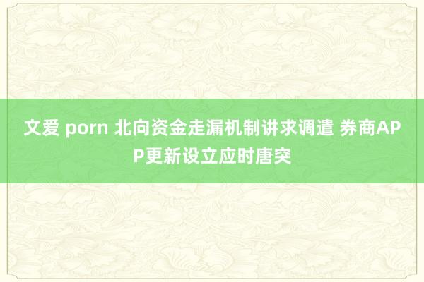 文爱 porn 北向资金走漏机制讲求调遣 券商APP更新设立应时唐突